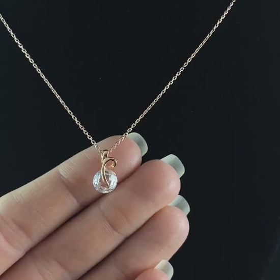 Elegant Rose Gold Necklace with Round Clear Crystal - Genevive