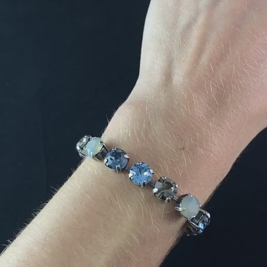Multicolor Swarovski Crystal Bracelet with Blue, Gray, and Milky Crystals - La Vie Parisienne by Catherine Popesco