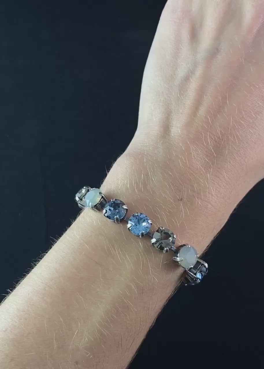 Multicolor Swarovski Crystal Bracelet with Blue, Gray, and Milky Crystals - La Vie Parisienne by Catherine Popesco