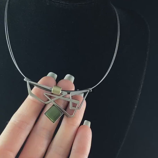 Lightweight Handmade Geometric Aluminum Necklace, Green Triangles
