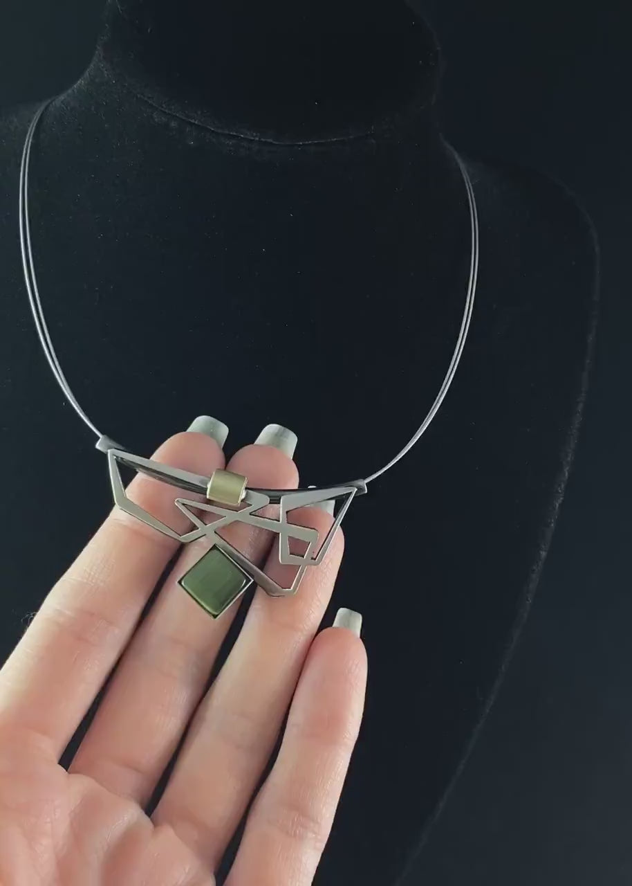 Lightweight Handmade Geometric Aluminum Necklace, Green Triangles