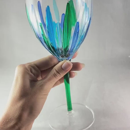 Green Stem Incanto SD Venetian Glass Wine Glass - Handmade in Italy, Colorful Murano Glass