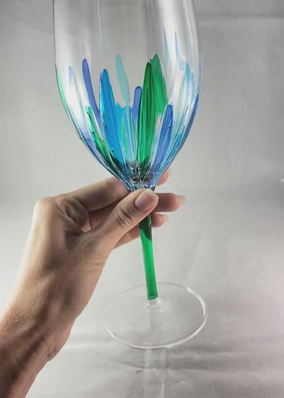 Green Stem Incanto SD Venetian Glass Wine Glass - Handmade in Italy, Colorful Murano Glass