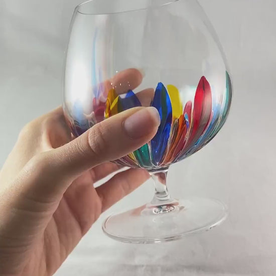 Venetian Glass Incanto Cognac/Wine Glass - Handmade in Italy, Colorful Murano Glass