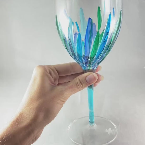 Light Blue Stem Incanto SD Venetian Glass Wine Glass - Handmade in Italy, Colorful Murano Glass