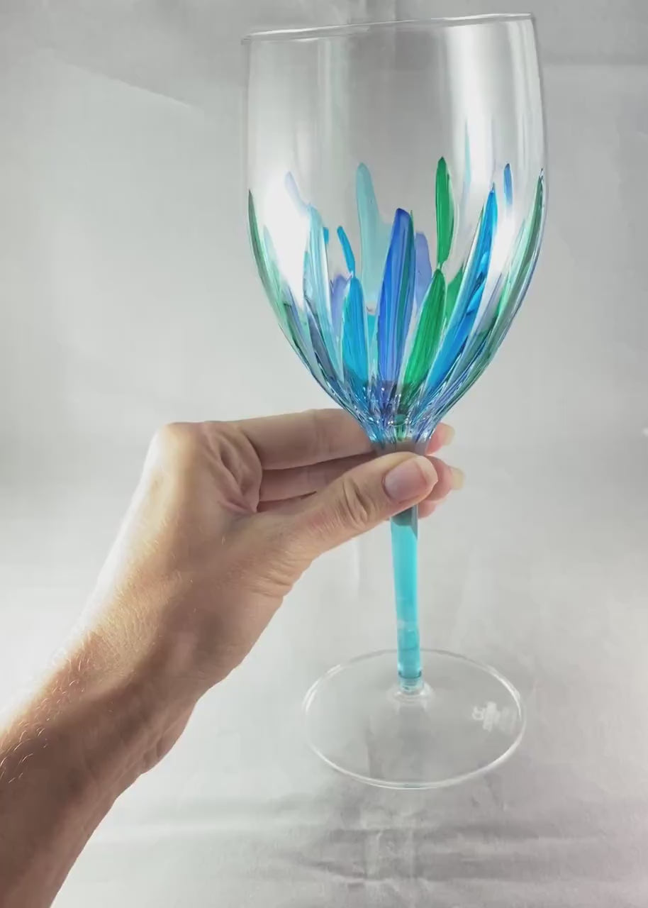 Light Blue Stem Incanto SD Venetian Glass Wine Glass - Handmade in Italy, Colorful Murano Glass