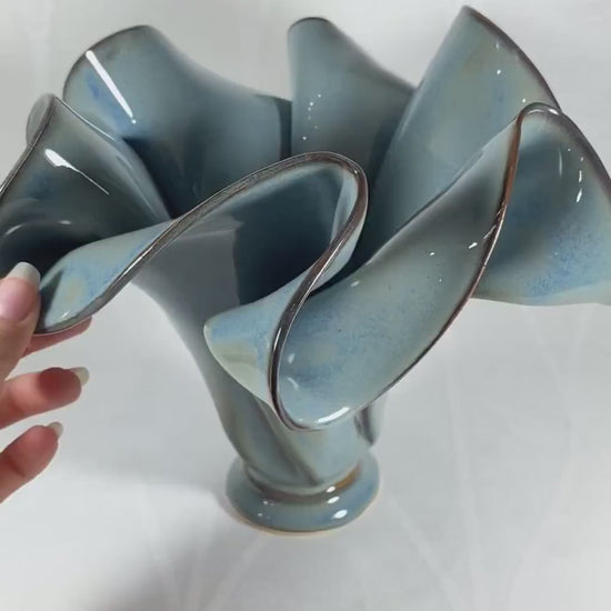Handmade Light Blue Sculpted Vase, Functional and Decorative Pottery
