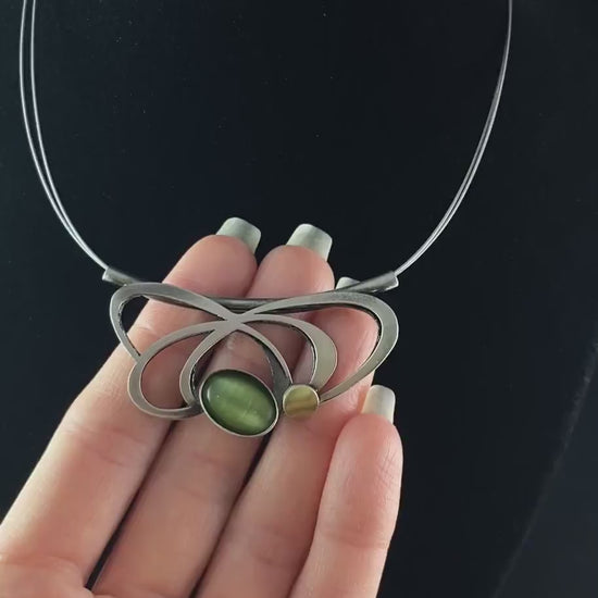 Lightweight Handmade Geometric Aluminum Necklace, Green Ovals