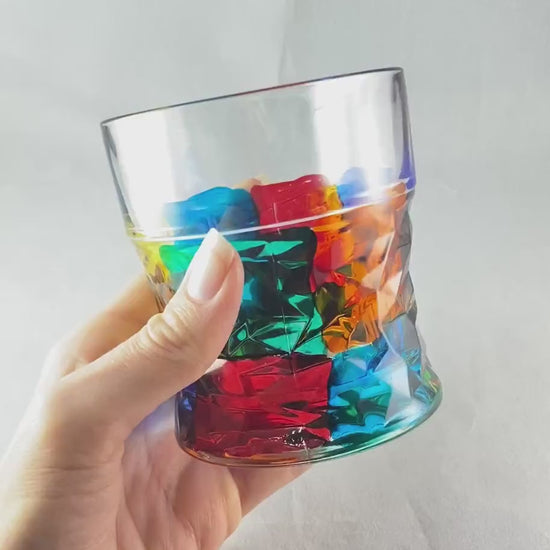 Venetian Glass Funky Marble Whiskey Tumbler - Handmade in Italy, Colorful Murano Glass