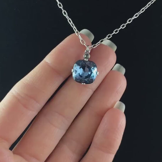 Cushion Cut Swarovski Crystal Pendant Necklace, Blue - La Vie Parisienne by Catherine Popesco