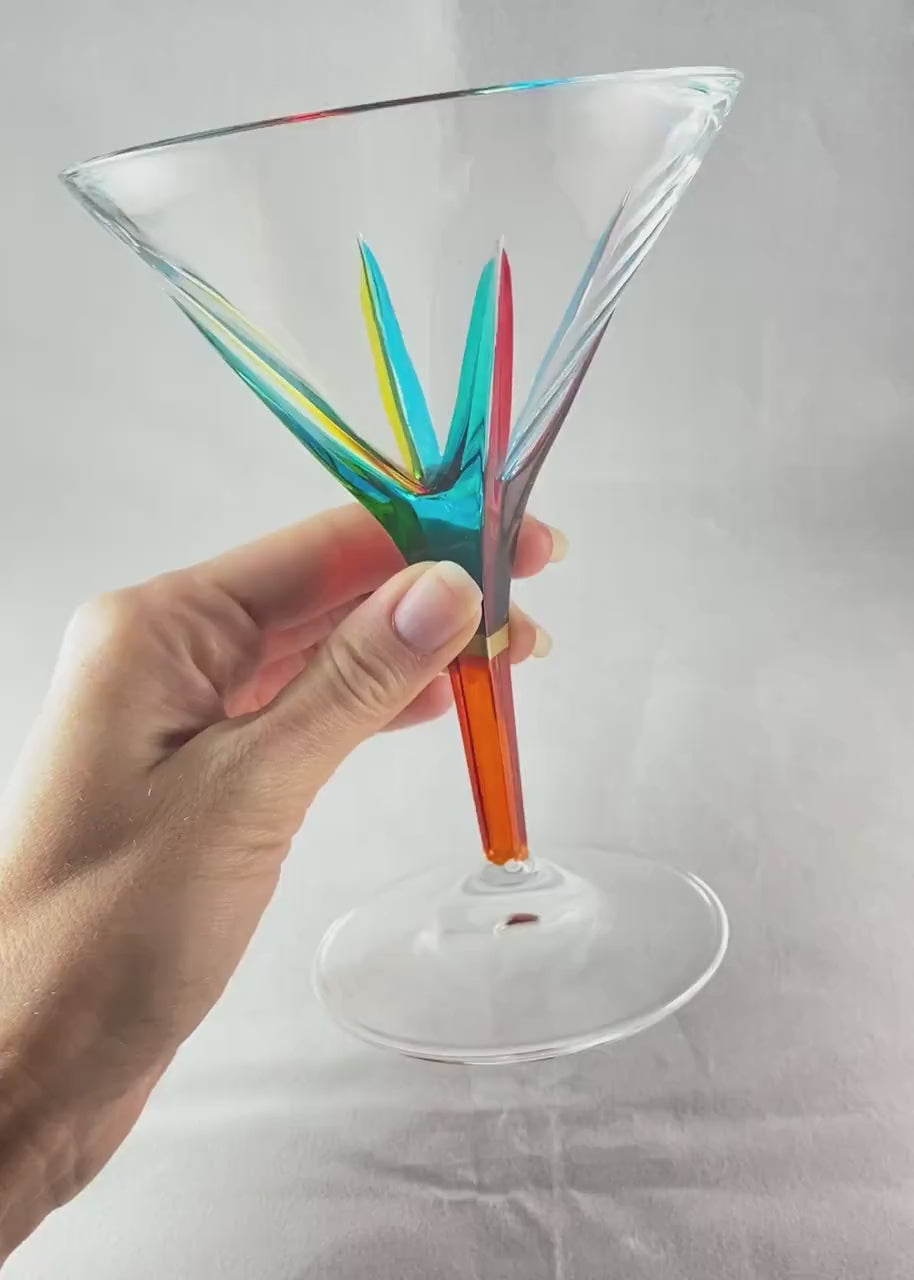 Orange Stem Fusion Venetian Glass Martini Glass - Handmade in Italy, Colorful Murano Glass