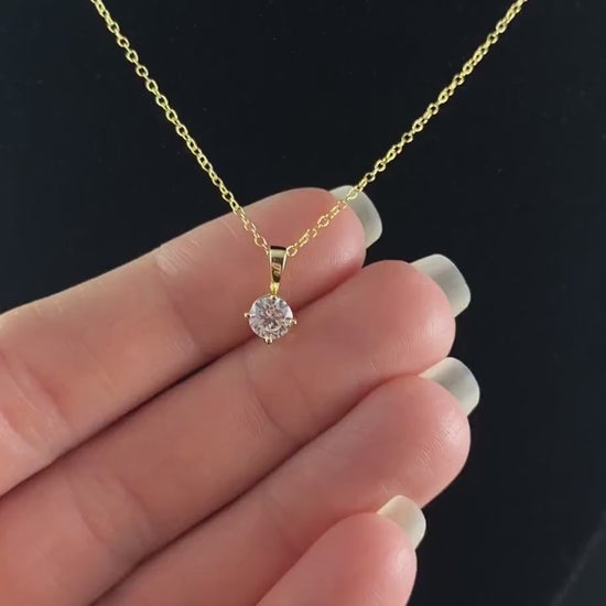 Elegant Dainty Gold Necklace with Round Clear Crystal - Genevive