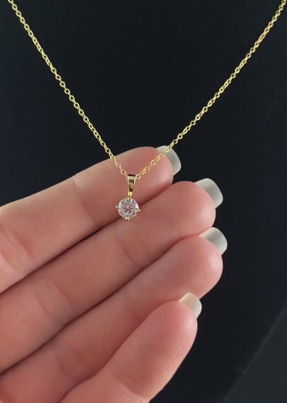 Elegant Dainty Gold Necklace with Round Clear Crystal - Genevive