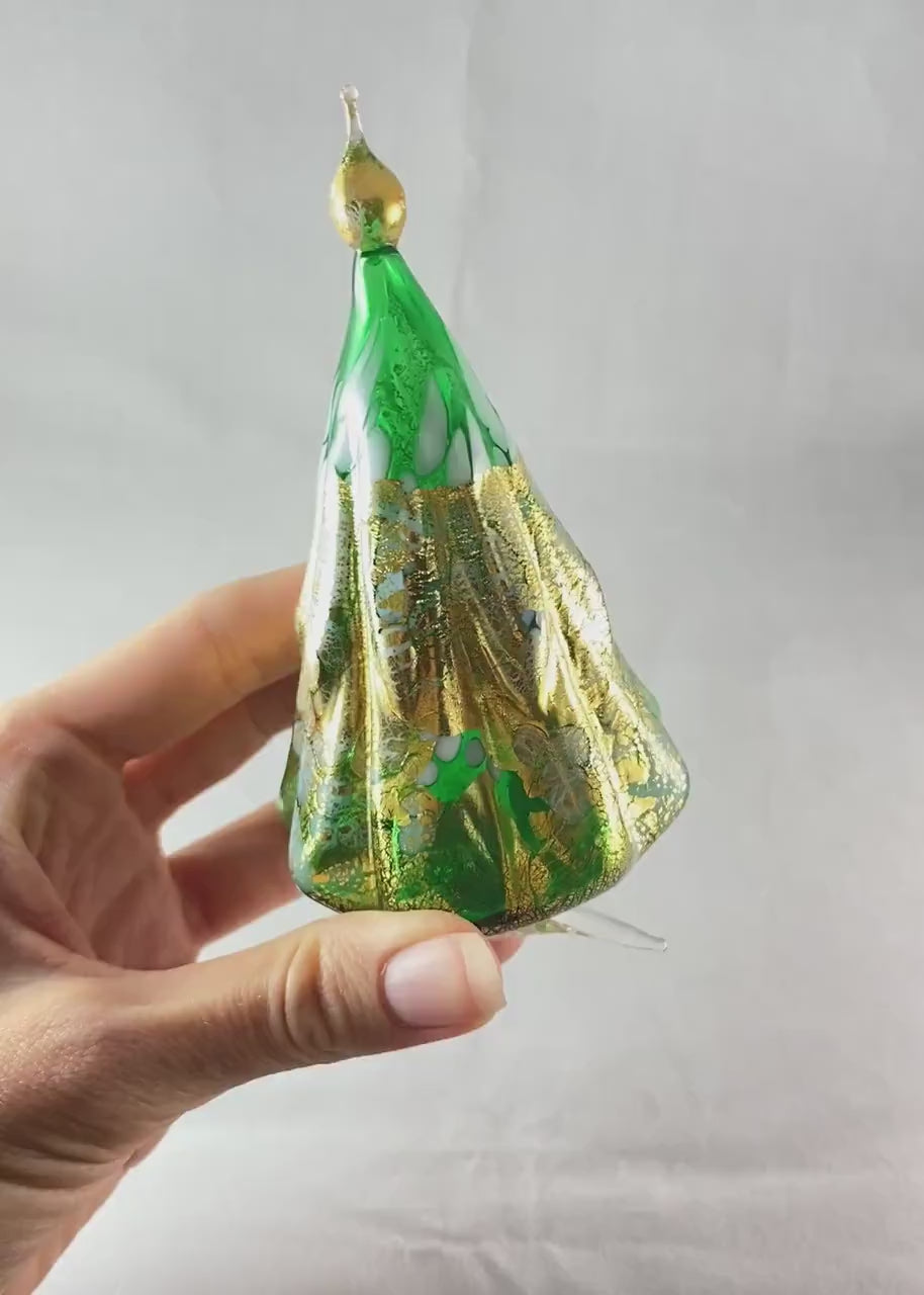 Venetian Glass Green Tree, 24k Gold Leaf - Handmade in Italy, Colorful Murano Glass