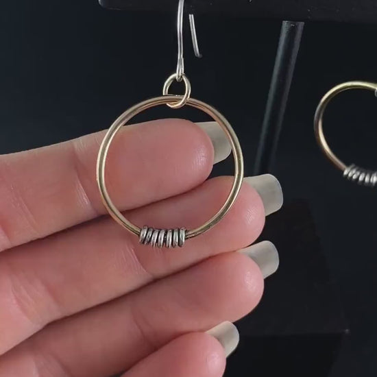 Gold Hoop Earrings with Silver Coils - Recycled Materials