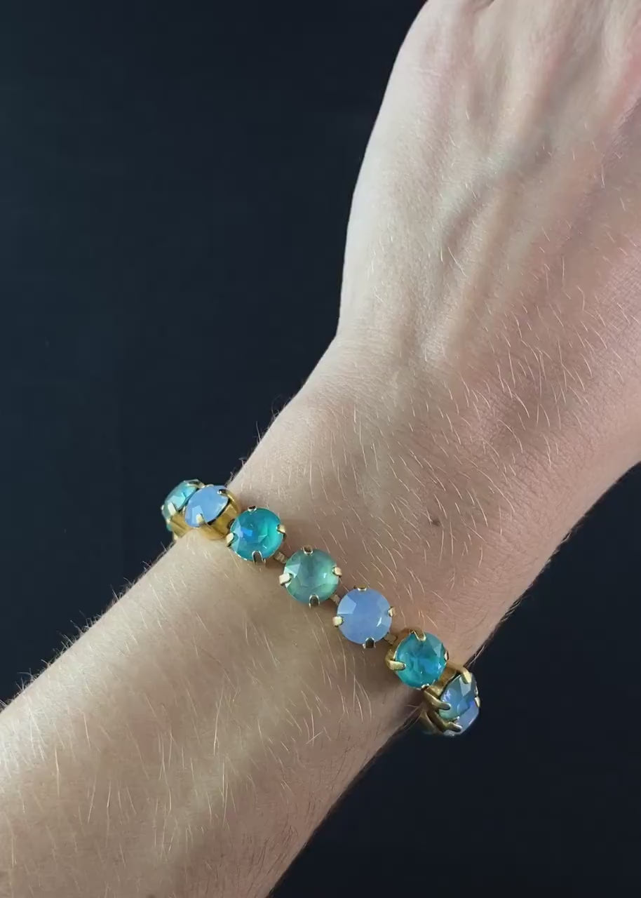 Multicolor Swarovski Crystal Bracelet with Blue and Green Crystals - La Vie Parisienne by Catherine Popesco