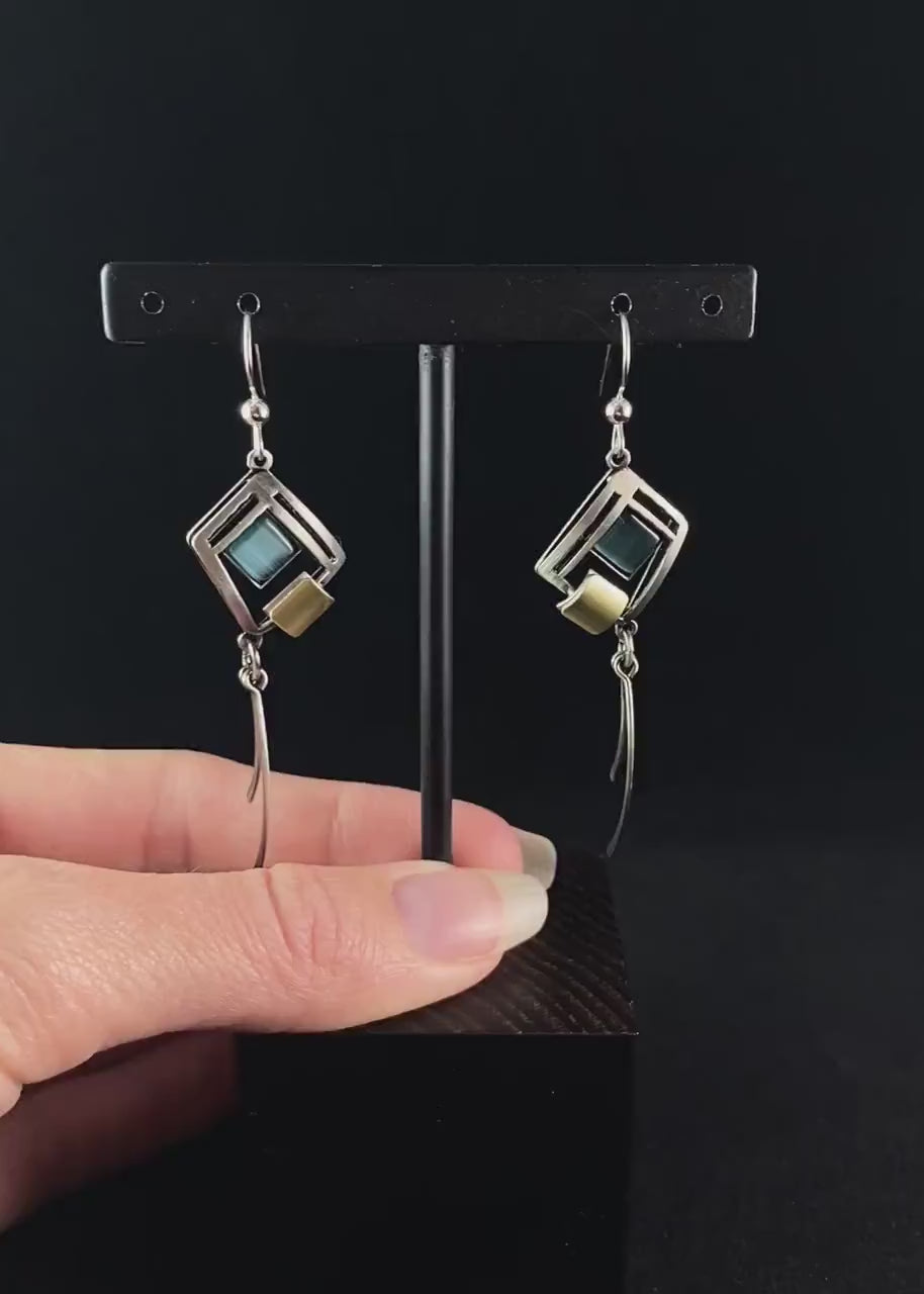 Lightweight Handmade Geometric Aluminum Earrings, Blue Square