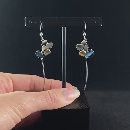 Lightweight Handmade Geometric Aluminum Earrings, Blue Leaves