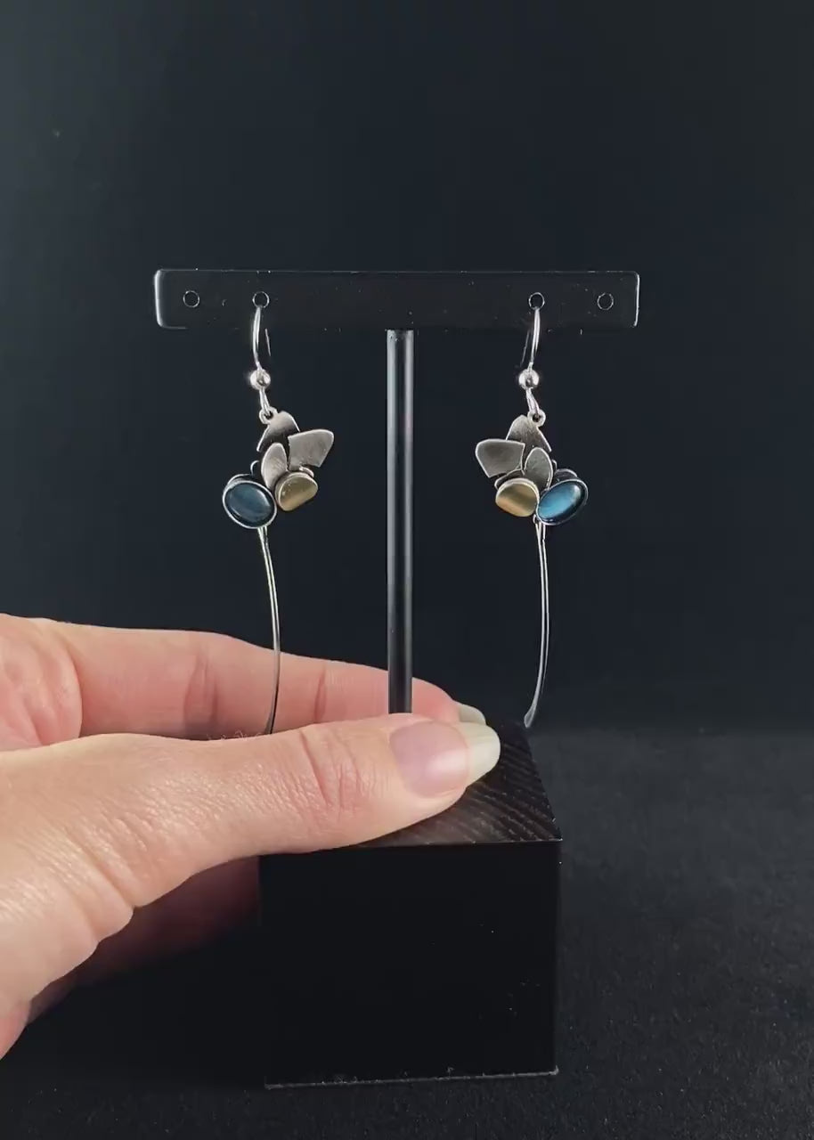 Lightweight Handmade Geometric Aluminum Earrings, Blue Leaves