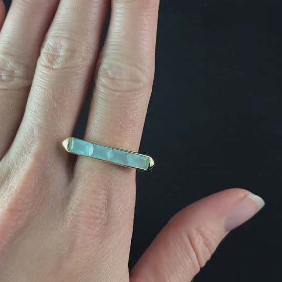 Modern Gold Bar Ring with Seafoam Green Chalcedony - Size 8, Genevive