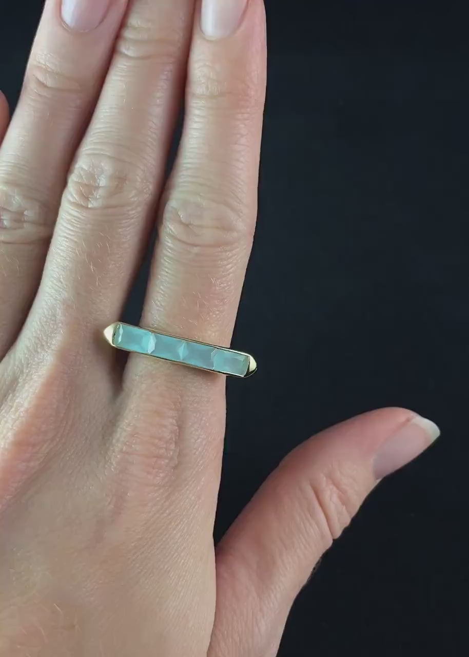 Modern Gold Bar Ring with Seafoam Green Chalcedony - Size 8, Genevive