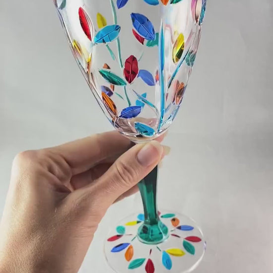 Green Stem Tree of Life Venetian Glass Wine Glass - Handmade in Italy, Colorful Murano Glass