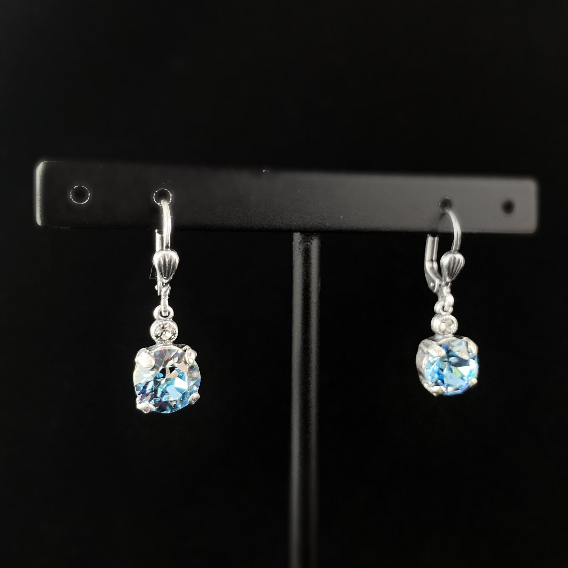 Blue Circle Swarovski Crystal Drop Earrings with Tiny Crystal Detailing- La Vie Parisienne by Catherine Popesco