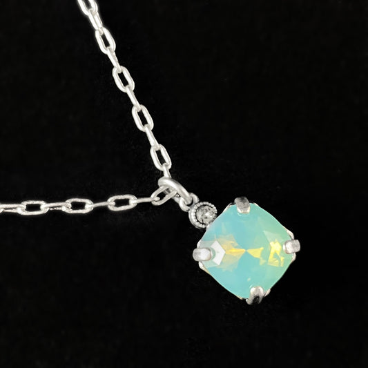 Square Cut Swarovski Crystal Pendant Necklace, Mint Green Opal - La Vie Parisienne by Catherine Popesco