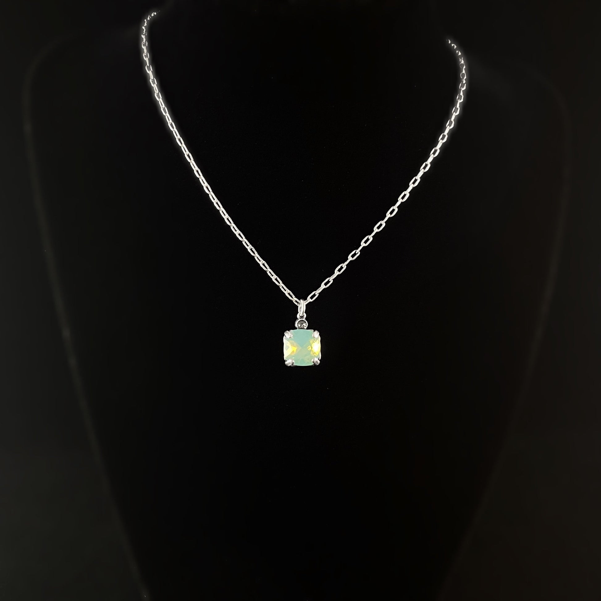 Square Cut Swarovski Crystal Pendant Necklace, Mint Green Opal - La Vie Parisienne by Catherine Popesco