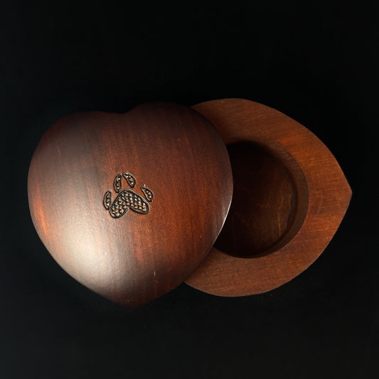 Paw Print Heart Shaped Swivel Top Jewelry Box, Handmade Wooden Treasure Box